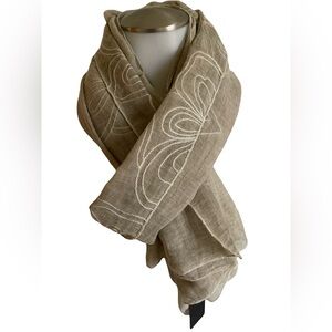 Embroidered Linen Scarf in Taupe